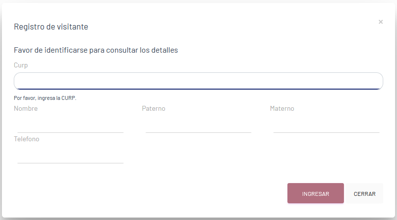 Modal de registro del visitante